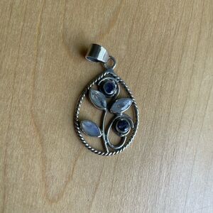Elegant Sterling Silver Floral Pendant with iolite and moonstone